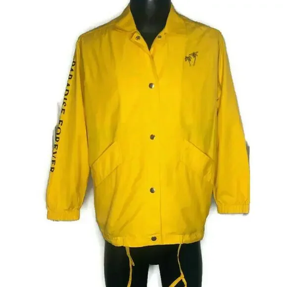 Urban Outfitter BDG Ott Street Palm Tree Coach Jacket Yellow Paradise Forever S - Picture 5 of 9